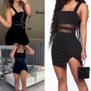 Sexy Little Black Dress W/Side Split C-Thru Rings Cami Style Bodycon Mini Dress